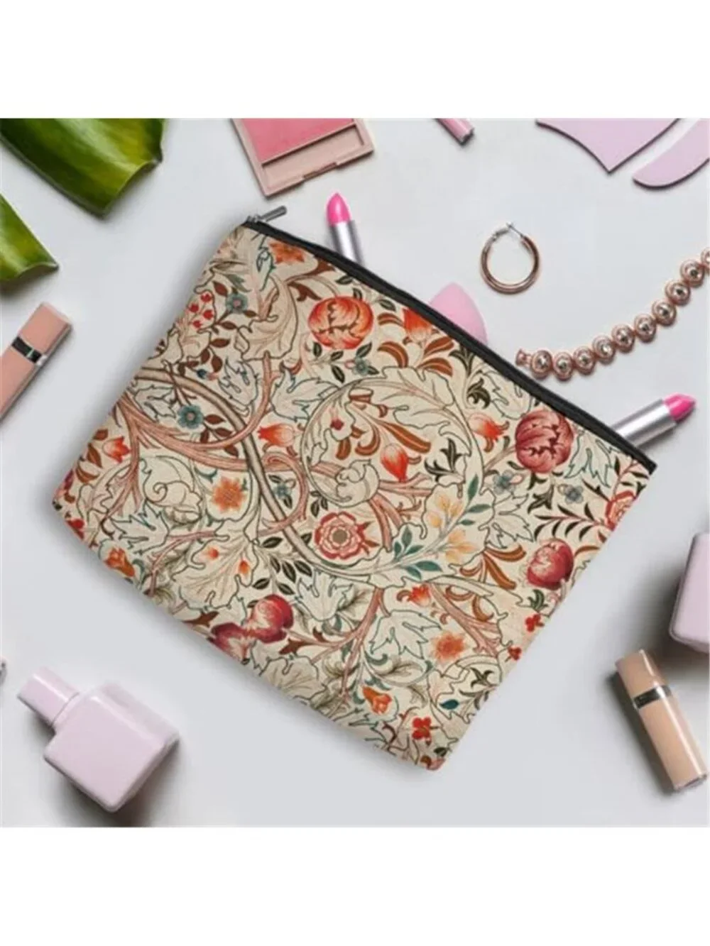 3pcs Colorful Flower Makeup Bag, Abstract Botanical Flower Cosmetic Bag